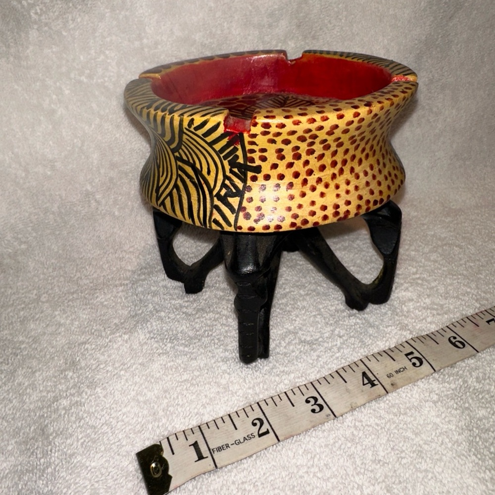Handcrafted Hand-carved Wooden Bowl with wooden hand-carved elephant base